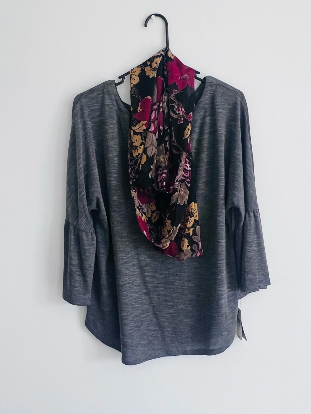 Alyx Charcoal Scoop-Neck Tunic with Floral Scarf